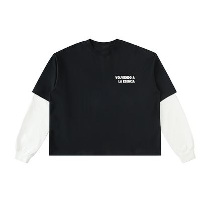 Layered Contrast Sleeve Cotton T-Shirt