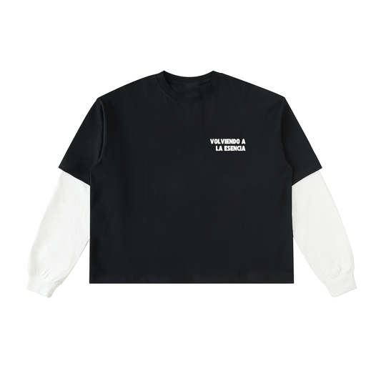 Layered Contrast Sleeve Cotton T-Shirt